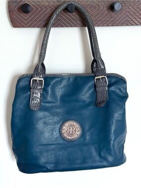 Blue Grey Soft Faux Leather Snakeskin Buckle Tote Purse Satchel